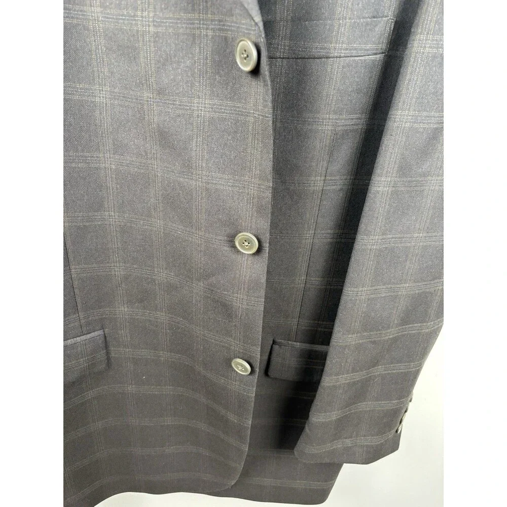 Perry Ellis Portfolio Suit Jacket Wool Mens Charcoal Gray Glen Plaid Windowpane
